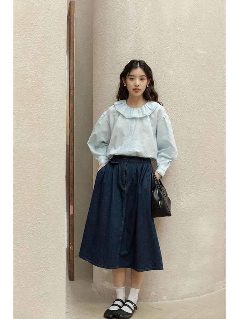 Women's Literary Lace Collar Long Sleeve Shirt: College Forest Style for 2026 Spring/Autumn