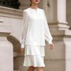 Women's Puff Sleeve Round Neck Dress for Elegant Casual Wear