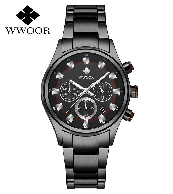 WWOOR Luxury Military Watch for Men Waterproof Luminous Date Chronograph Man Watch Sport Quartz Stainless Steel Men's Watches