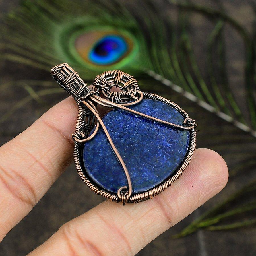Lapis Lazuli Handmade Copper Wire Wrap Jewelry Pendant 2.21" Q8e66