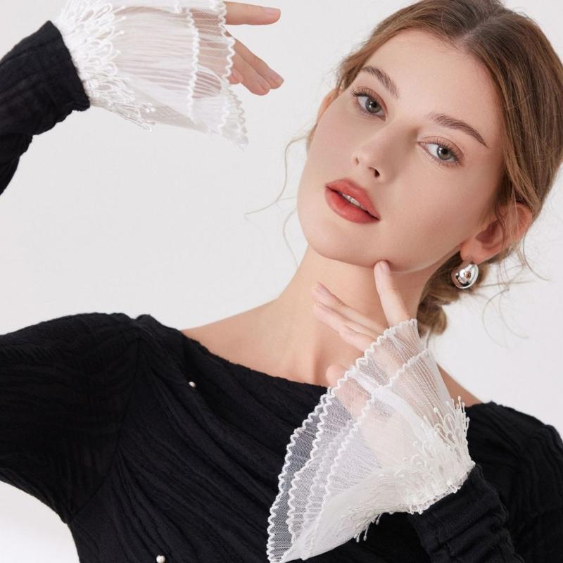 Embroidery Lace Flower Arm Sleeves Comfortable Armwear Wrist Cuffs Decorative Sleeves for Women Casual Formal Occasion