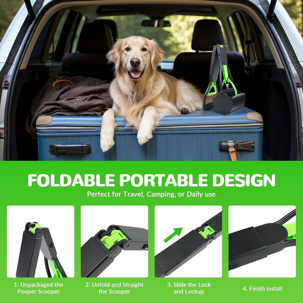 Pooper Scooper, Foldable Dog Pooper Scoops with Durable Spring, 28" Long Handle Pet Pooper Scoopers for Dogs and Cats, Dog Poop Pick Up Tool for