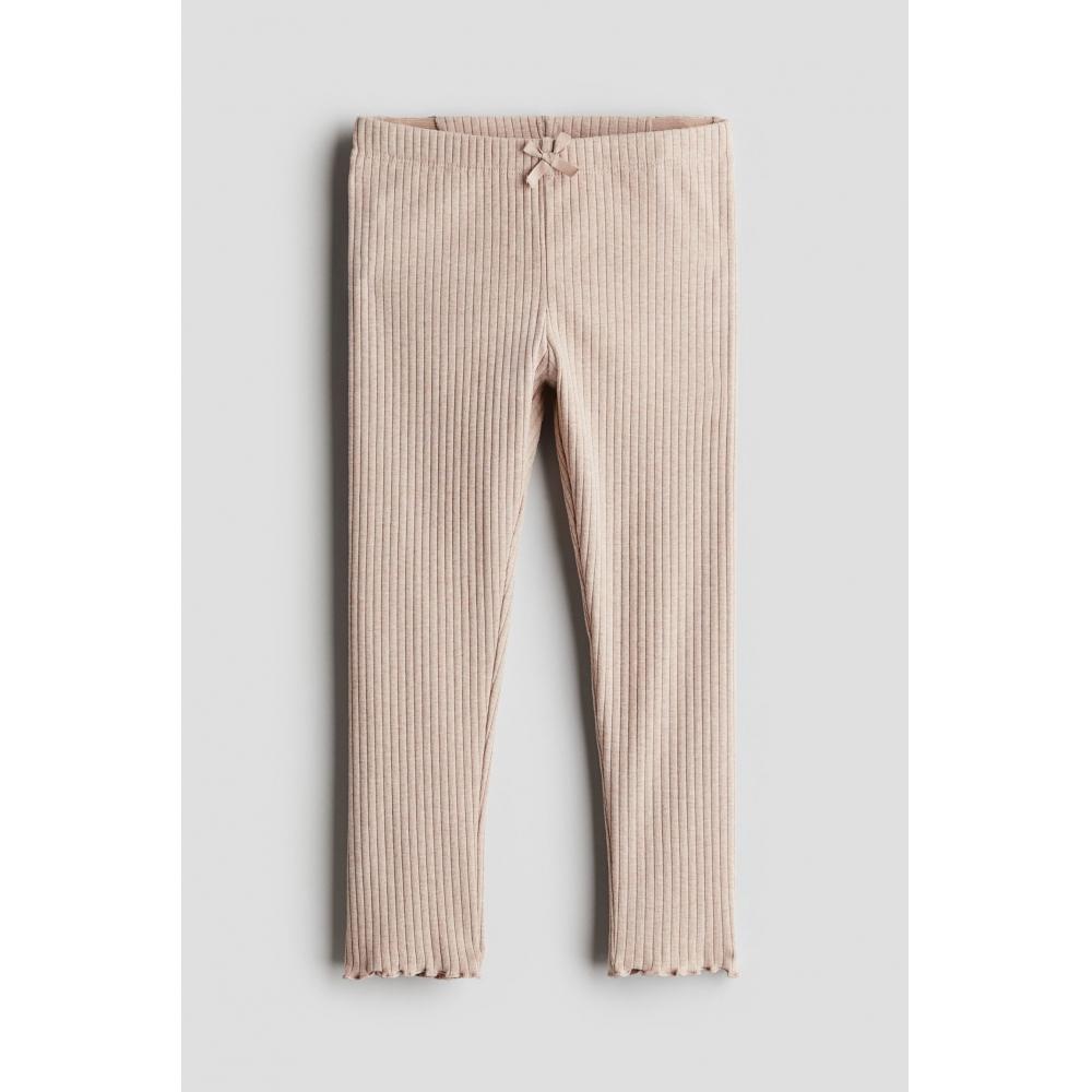 

Леггинсы из хлопкового трикотажа в рубчик HM бежевого меланжевого цвета