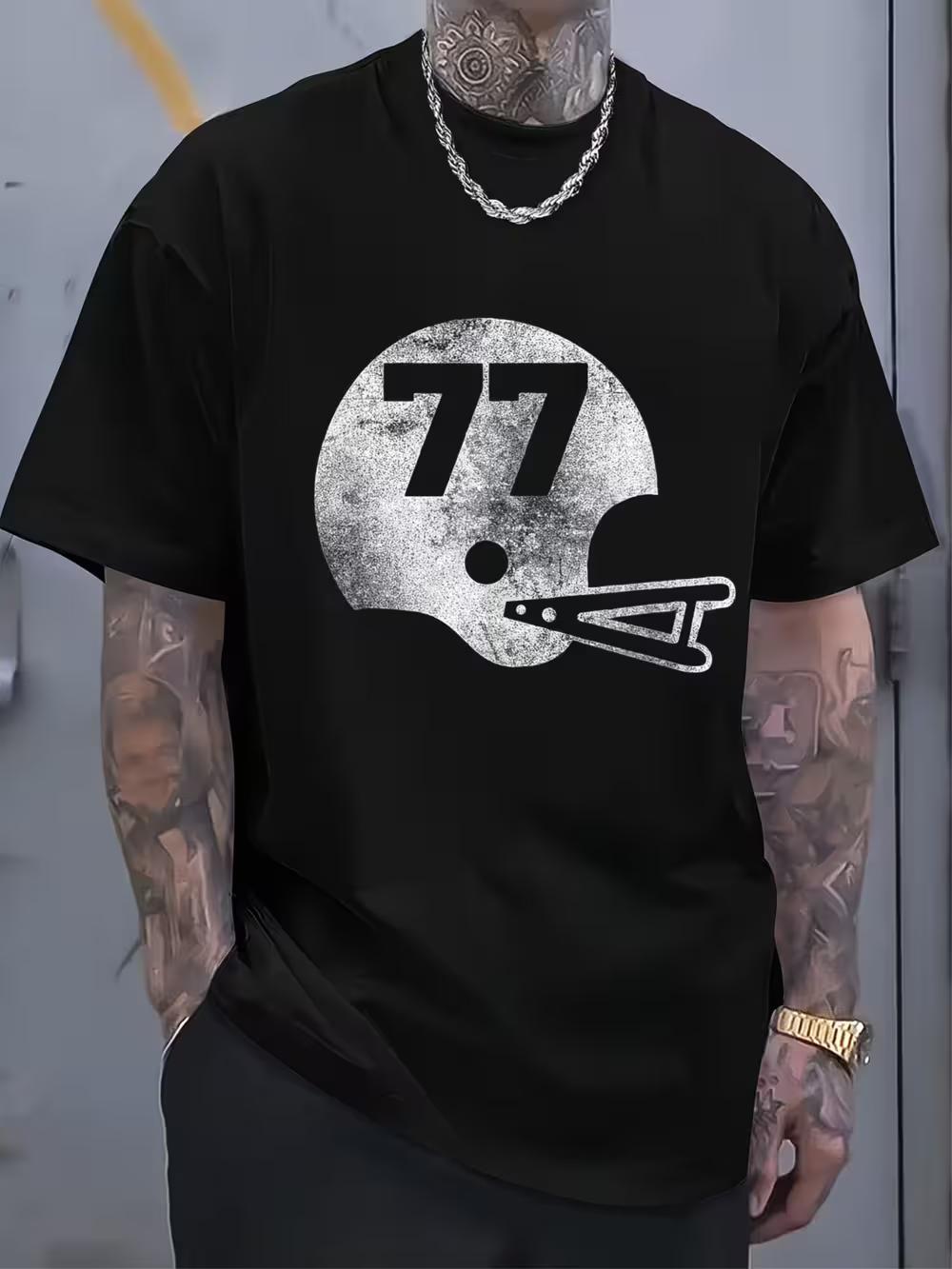 

Men s & Women s Vintage Football Jersey Number 77 T-Shirt - Heavyweight 100% Cotton Sports Tee with Helmet & Number 77 Graphic XXXXL
