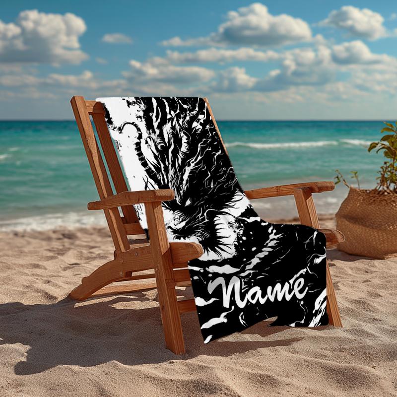 Custom Name Ultra-Soft Beach Towel with Dragon Theme,Ideal for Pool - Camping, Diving - Perfect Travel Essential, Vibrant Beach Towel.