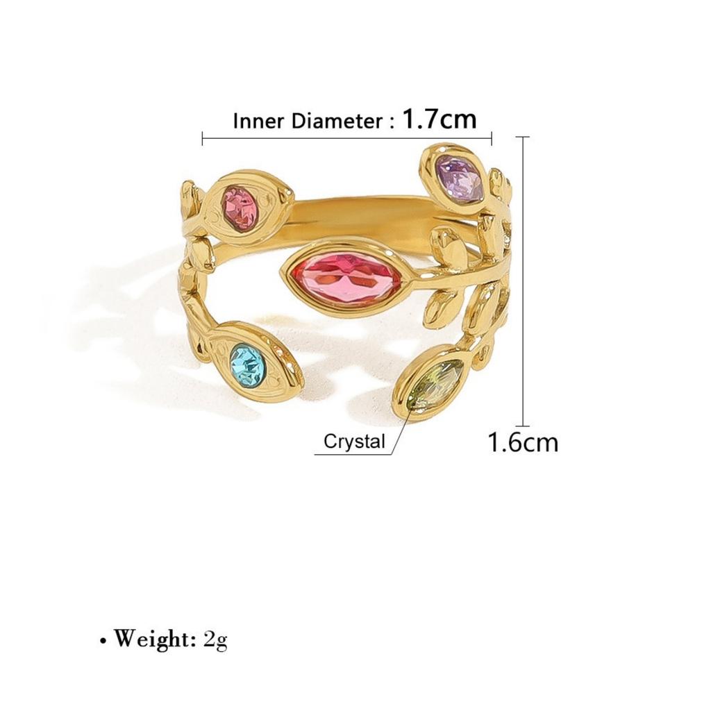 1 Stück Stylischer Ring 18K Vergoldet Mehrfarbig 304 Edelstahl & Zirkonia Offene Ringe Blumenblätter Für Damen Geschenk