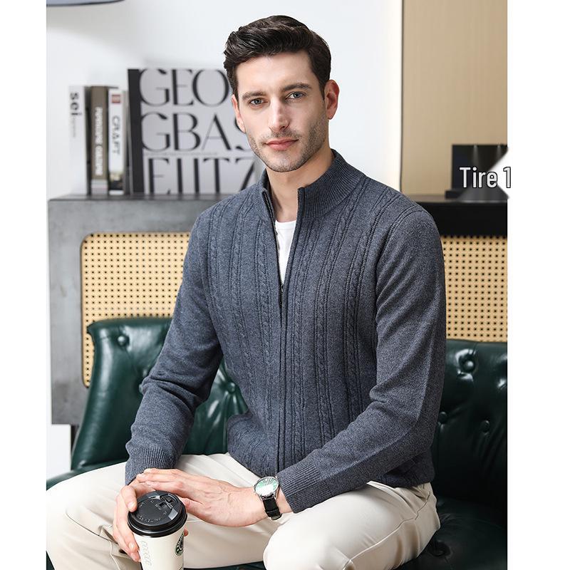 Genuine Brand Men s Cashmere Half-High Collar Cardigan - Warm, Thick Winter Knitwear Sweater Medium