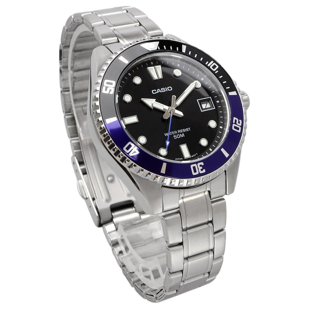 CASIO Standard Analog Watch MDV-10D-1A2V Boys Girls Black x Blue Bezel Metal Band Overseas Model