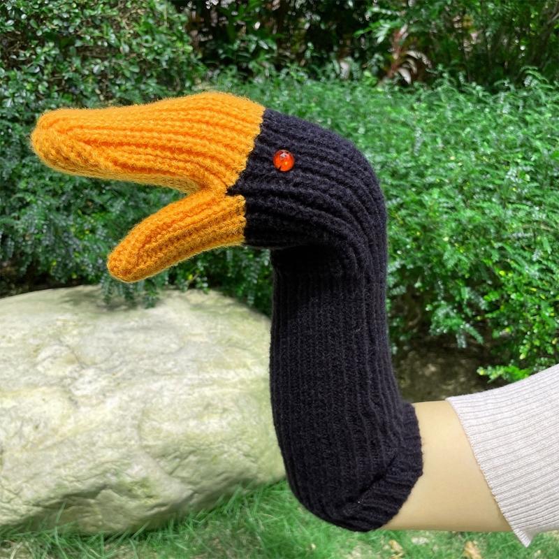 Adult Long Knitted Gloves Features Fun 3D Gooses for Winter Warmth Suitable for Outdoor Activity and Home Use