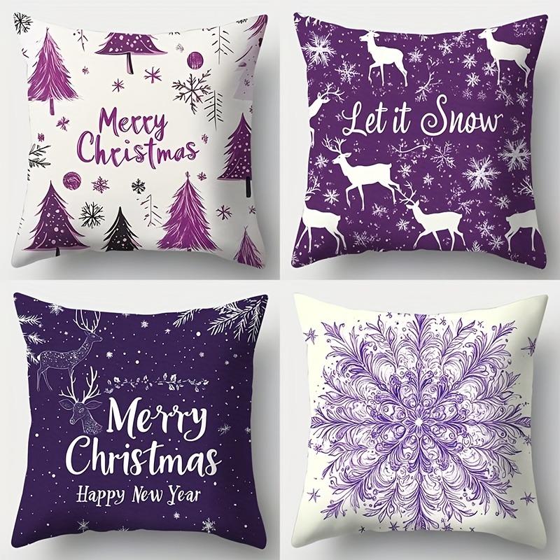 Purple Christmas Pillowcases: Merry Christmas, Let it Snow, and Festive Designs! sofas, bedroom pillow covers, holiday gifts 18x18Inch