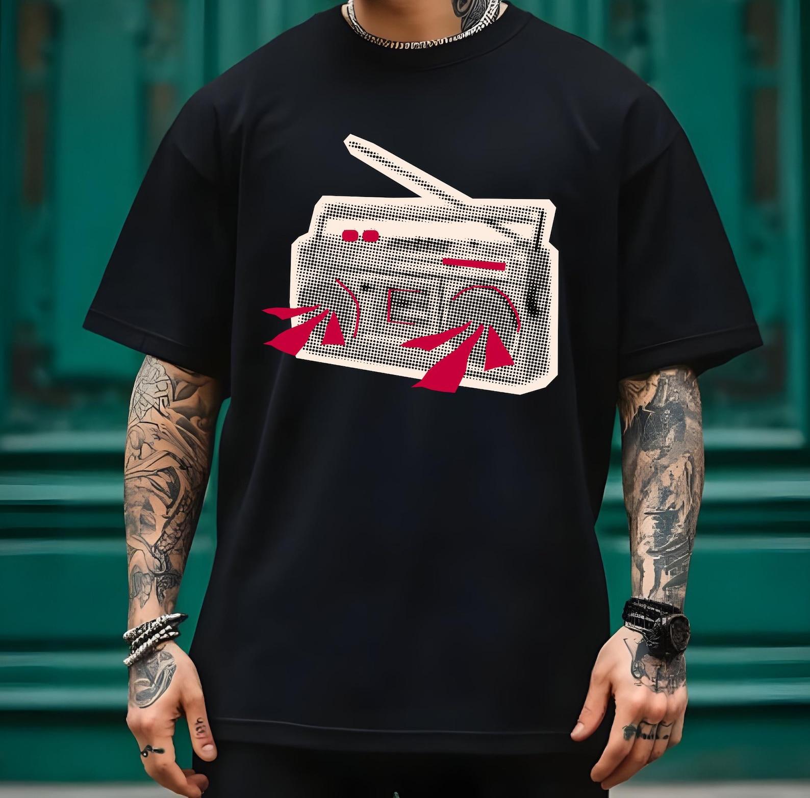 Retro Boombox Graphic T-shirt | Vintage Radio Illustration, Music Lover Shirt, DJ Shirt 2XL