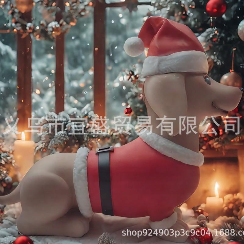 Christmas Long Leg Dog Figurine Resin Craft Home Window Entryway Decor
