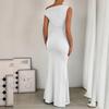 European and American Women's Fishtail Skirt with Sloping Shoulder Collar and Sleeveless Sexy Dress