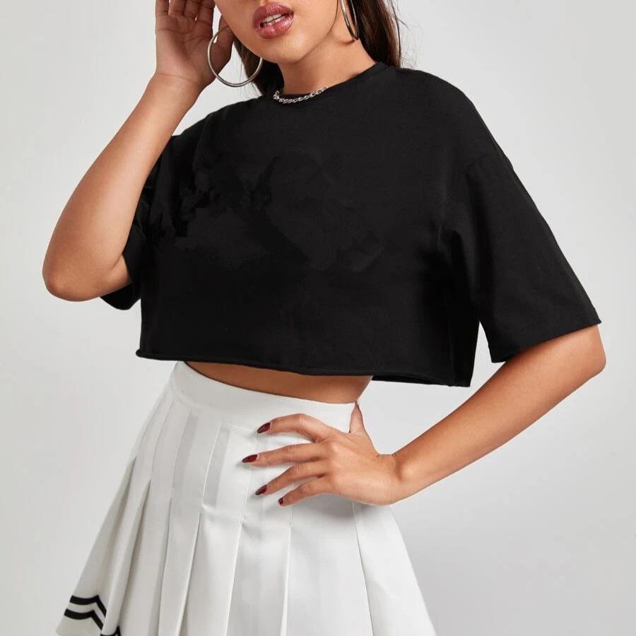 

Women s Solid Color Short Sleeve Loose Round Neck T-Shirt M чёрный