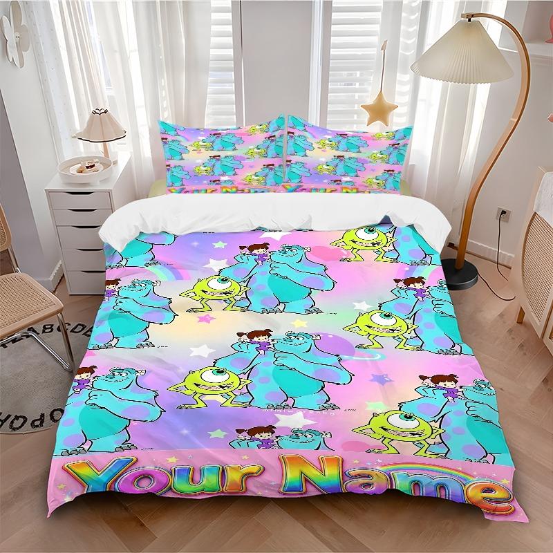 Colorful Cartoon Monster Starry Bedding Set Personalized Washable Custom 3Pcs Duvet Cover Pillowcases Soft Microfiber Home Bedroom Gift
