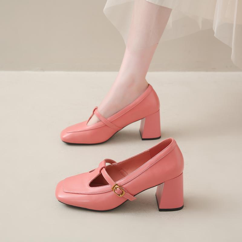 Fashion 2025 Shoes Female Retro Women's Mary Jane High Heels Square Toe Buckle Strap Chunky Heel Pumps for Fashion Dress Office Zapatos