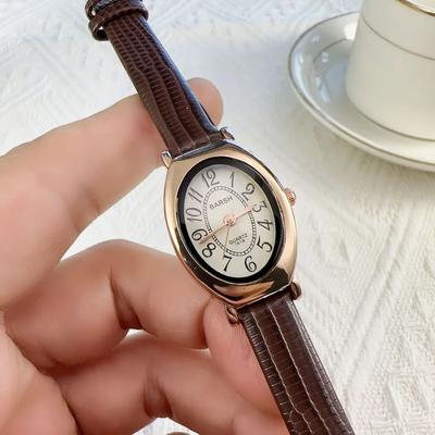 Design Vintage Relógio Clássico Moda Oval Mostrador de Números Relógios de Quartzo Pulseira de Couro Marrom Relógio de Pulso Montre Femme Dropshipping