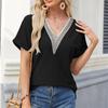 Women's Blouse Spring Summer Solid Color V-neck Folded Sleeves Ladies Top