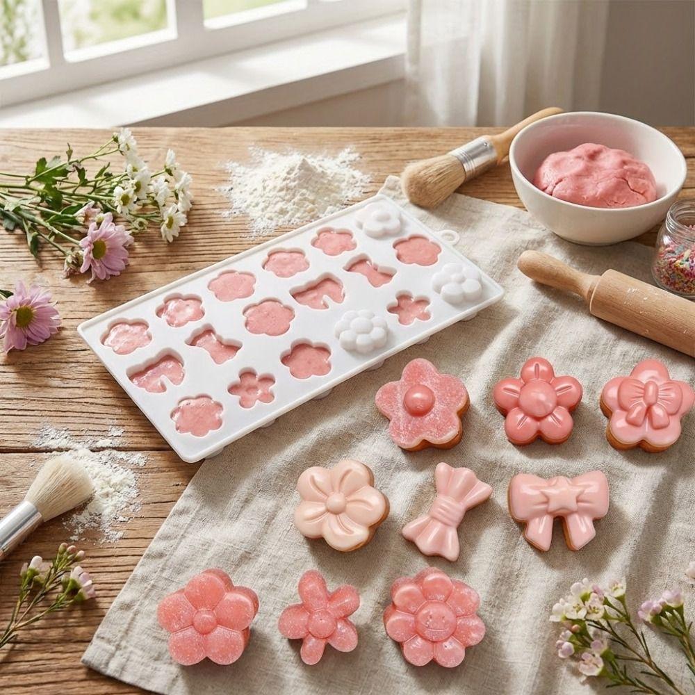 18-fach Backform Kuchenformen Lebensmittelqualität Silikon Hitzebeständig Schokoladenform Blumen Schleife DIY Dessert Backwerkzeuge Party