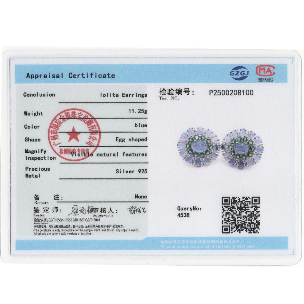 Luxury 925 sterling silver women's earrings natural iolite oval gemstones Exquisite fine jewelry for women's Anniversary gifts