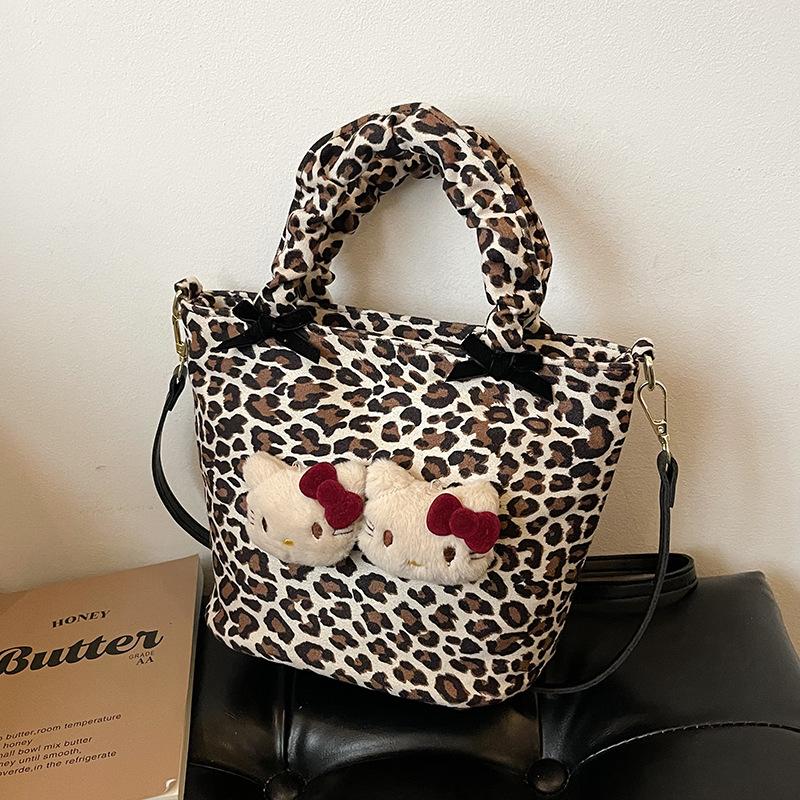 New retro leopard print bag cute shoulder messenger bag women's casual cartoon shoulder bag tote bag women's bag