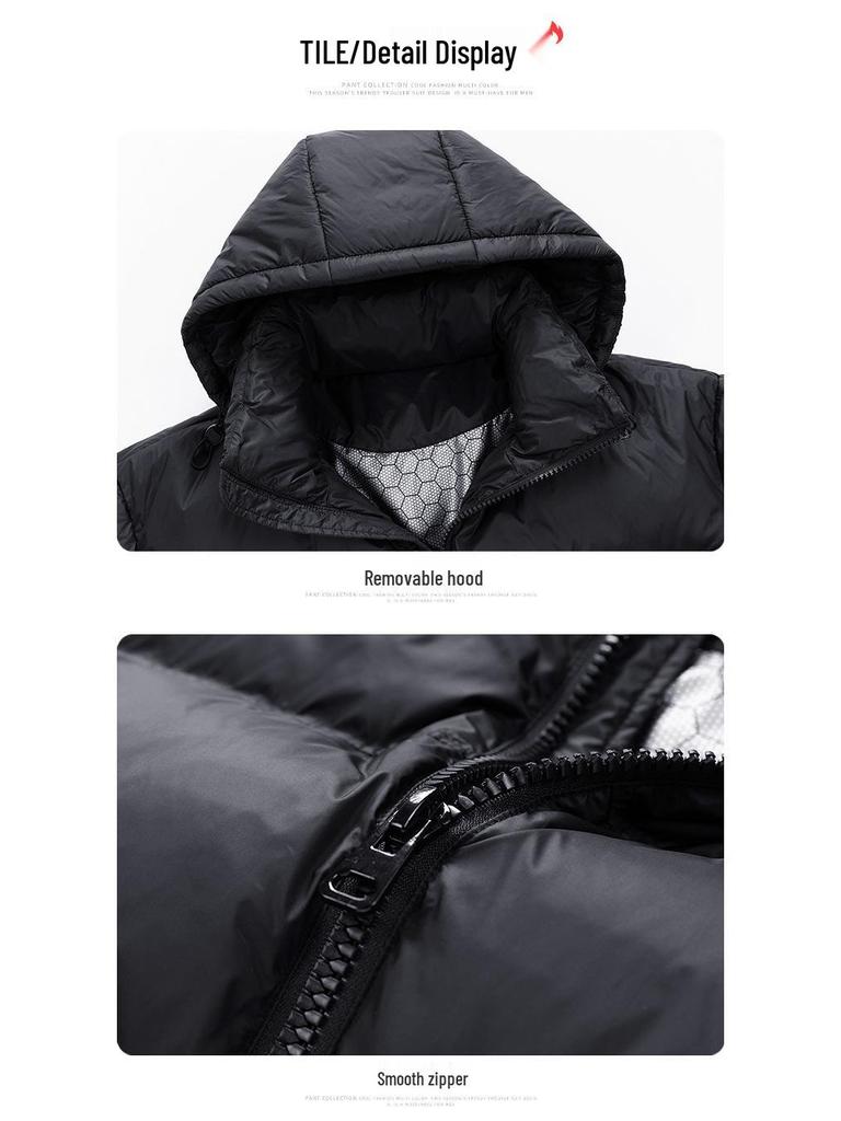 Men's Trendy Color Block Down Puffer Jacket - Light Luxury, Warm, Hooded, Casual Winter Wear