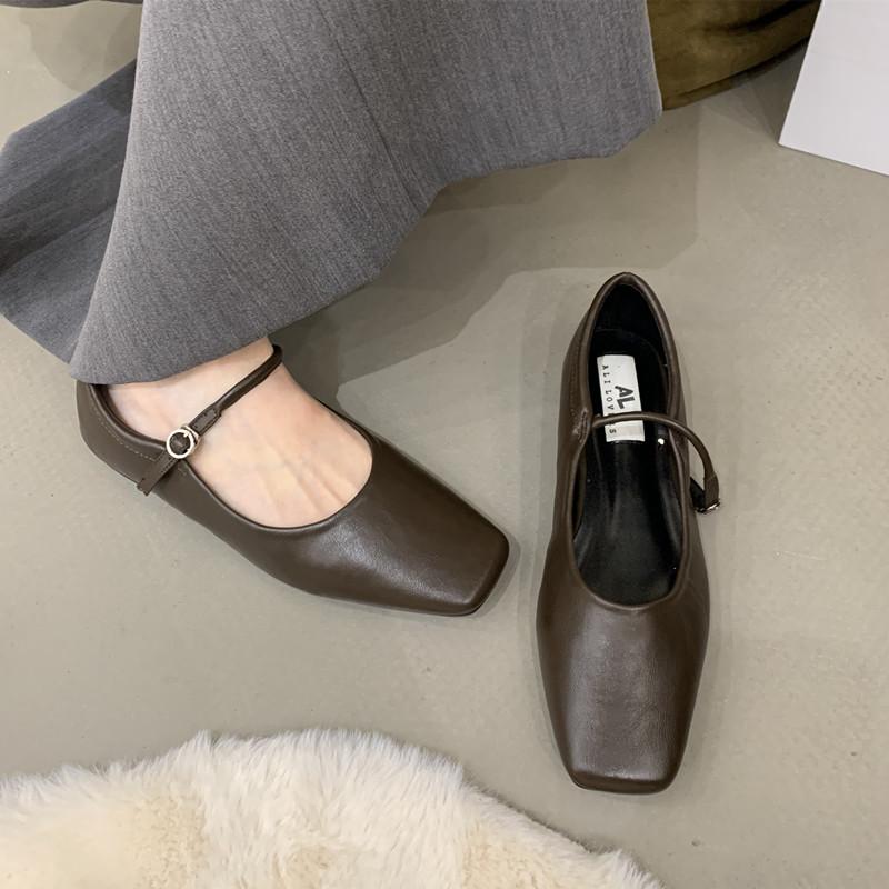 Fashion Bailamos 2024 Spring New Brand Women Flats Fashion Square Toe Shallow Mary Jane Shoes Soft Casual Ballet Shoes Slingback Shoes