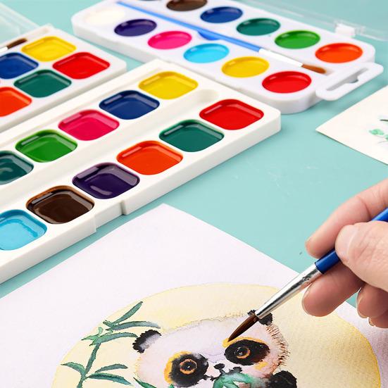 Boxed Watercolor Paint Set Water Soluble Pigments Set with Brush Portable Watercolor Palette