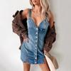 2024 European & American Women's Summer Sweet-Spicy Cardigan Style Retro Denim Suspender Dress