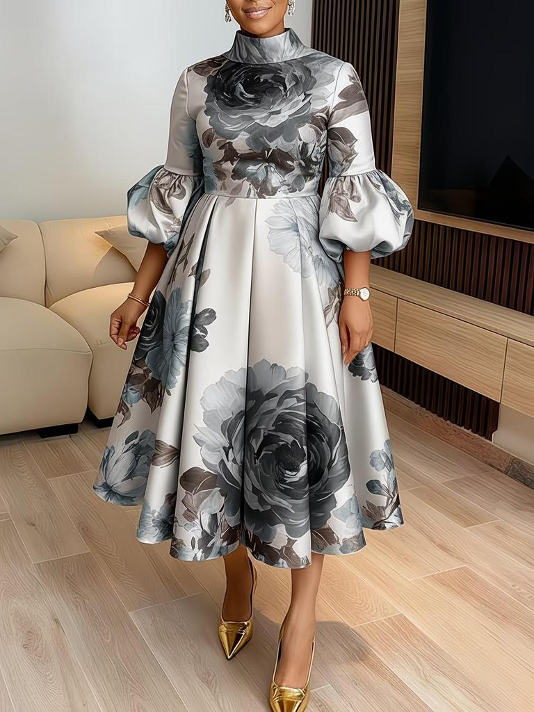 Französisches Retro-Kleid mit Puffärmeln und Blumenmuster - Elegantes Sommerkleid für Damen