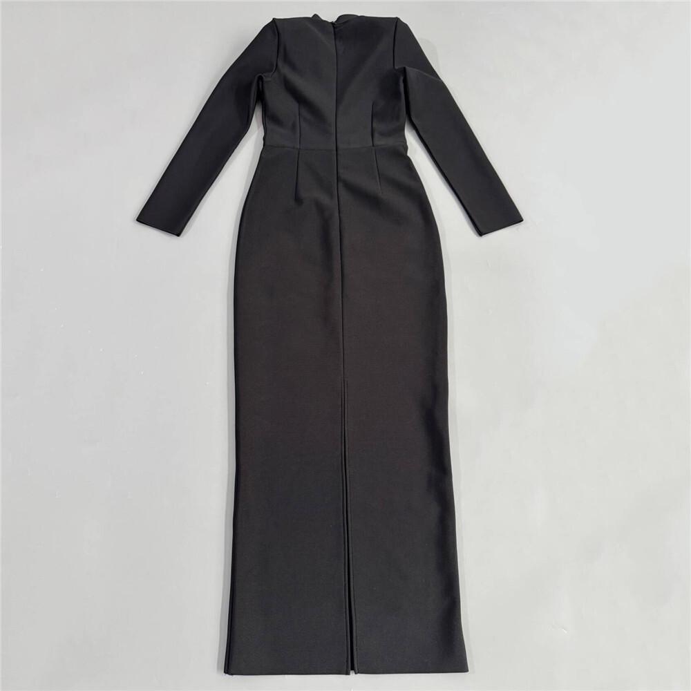 Elegant European & American Rhinestone Beaded Long-Sleeve Slim Fit Party Dress