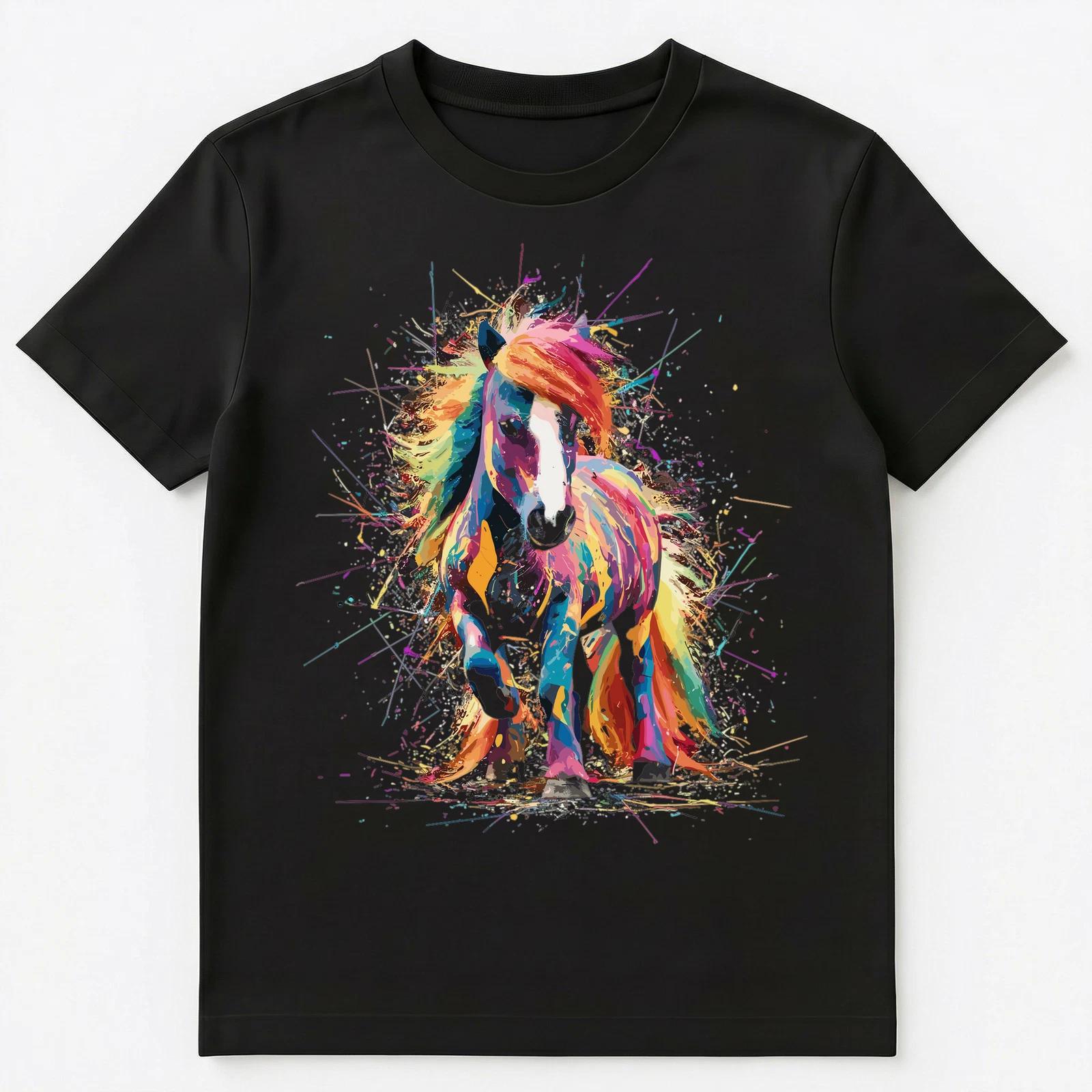 

Colorful Paint Splash Pony Art Graphic Unisex T-Shirt S