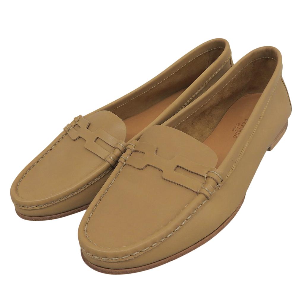 Excellent HERMES Loafers Beige Leather Women 35.5 Used
