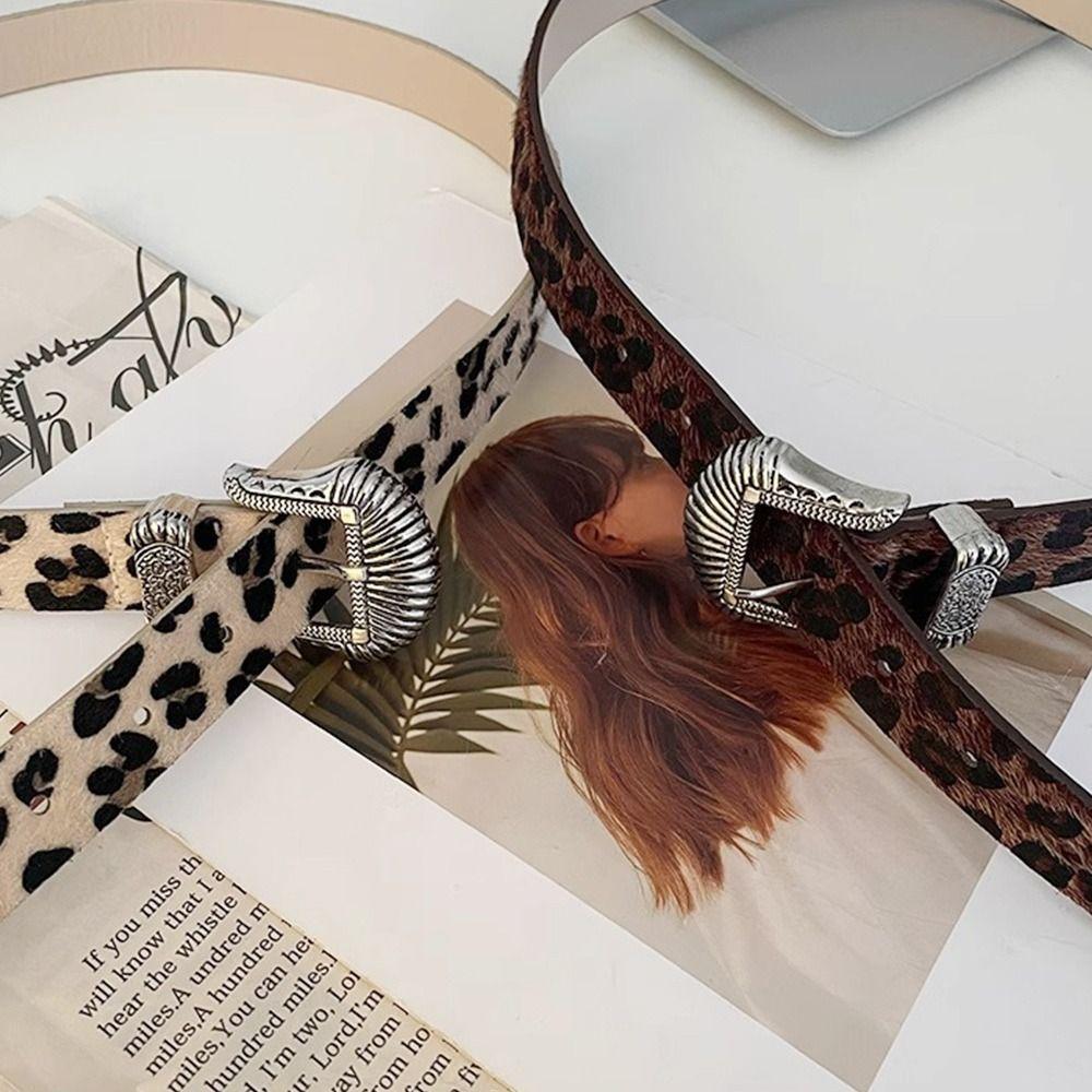 Fashion Hip Hop Women's Belt Y2k Maillard Leopard Print Belt Versatile Luxury PU Leather Girdle Jeans
