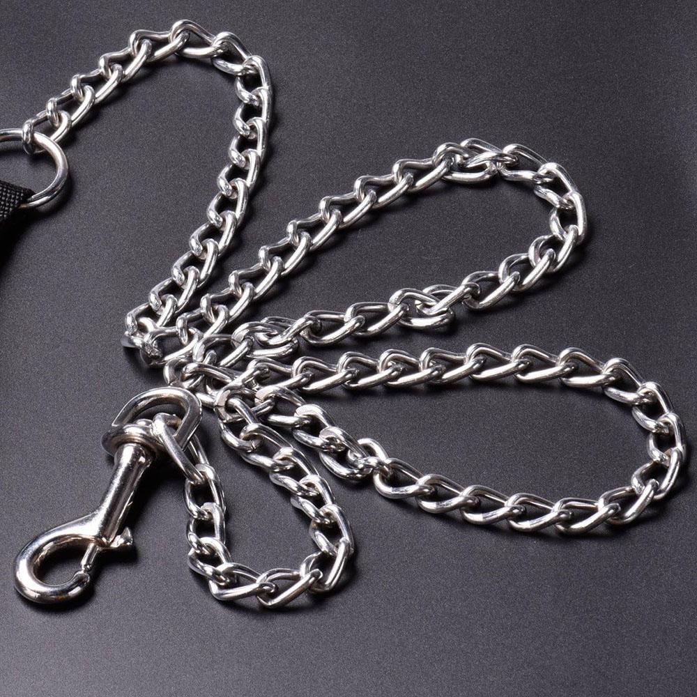 Heavy Duty Metal Chain Dog Leash with Strong and Durable Nylon Padded Handle for Training Large and Medium Sized Dogs 2/3/4mm