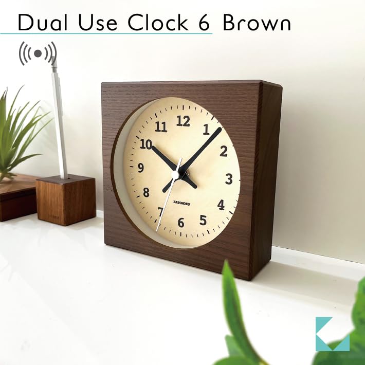 KATOMOKU Dual use clock 6 Brown radio clock continuous second hand km-131BRRC