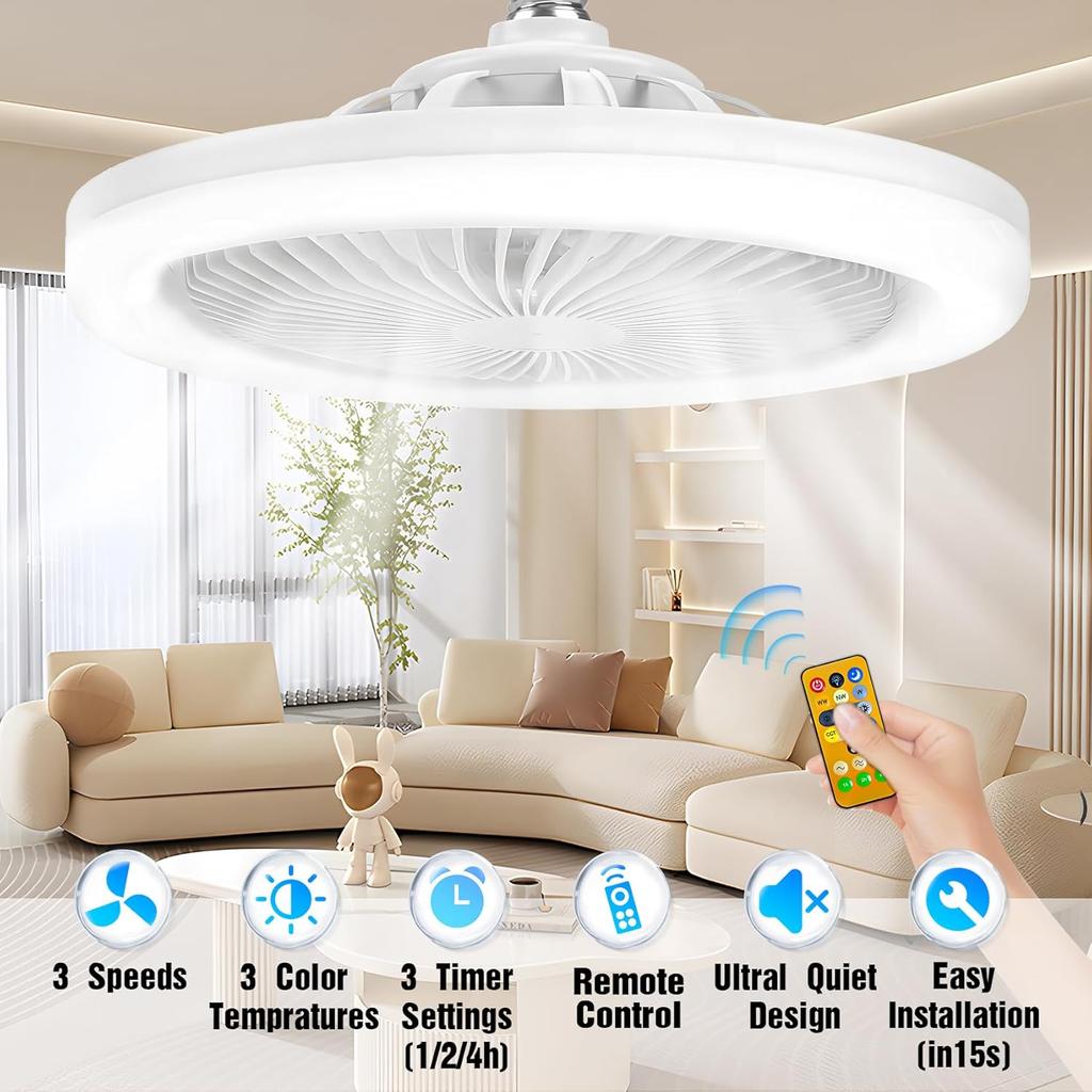 E27 LED Fan Light for Home Living Room Three Color Ceiling Fan Light Remote Control Dimming and Switching To Bedroom Fan Light