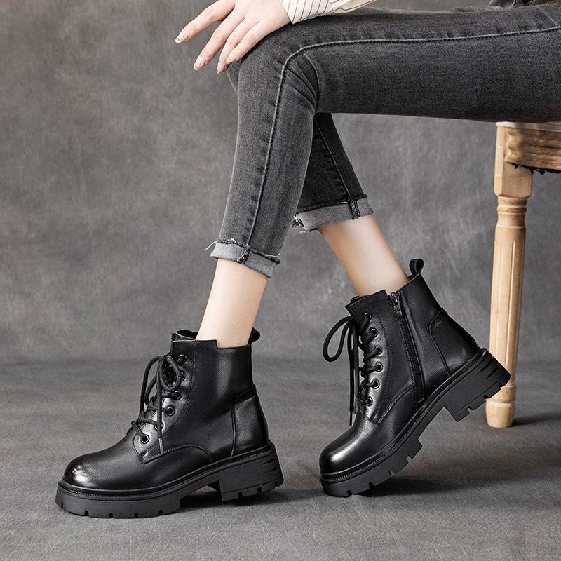 The first layer of cowhide Martin boots for women's autumn and winter 2025 new retro lace-up versatile leather rubber short boots for children