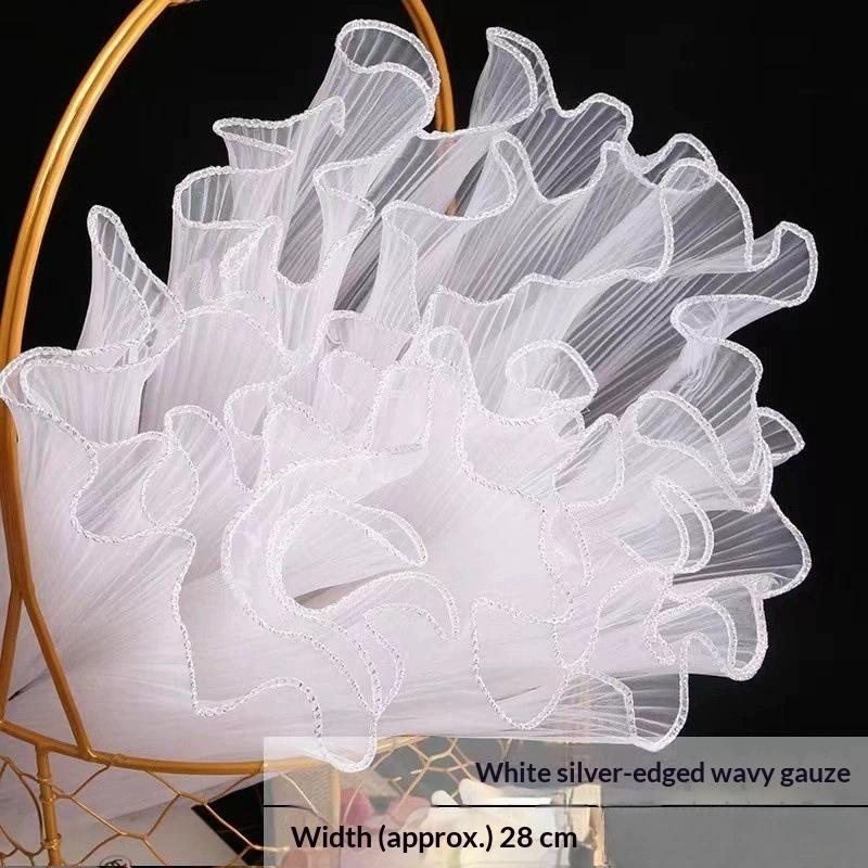 

1/5Pcs Bouquet Roll Wave Yarn Golden Edge Mesh Handmade Crafts 4Yards*28CM Packaging Lace Paper Flower Wrapping Mesh Yarn білий