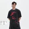 Streetwear Half Face T-Shirt Baumwolle gewaschen schwarz T-Shirt Tops Tees Sommer Kurzarm T-Shirt