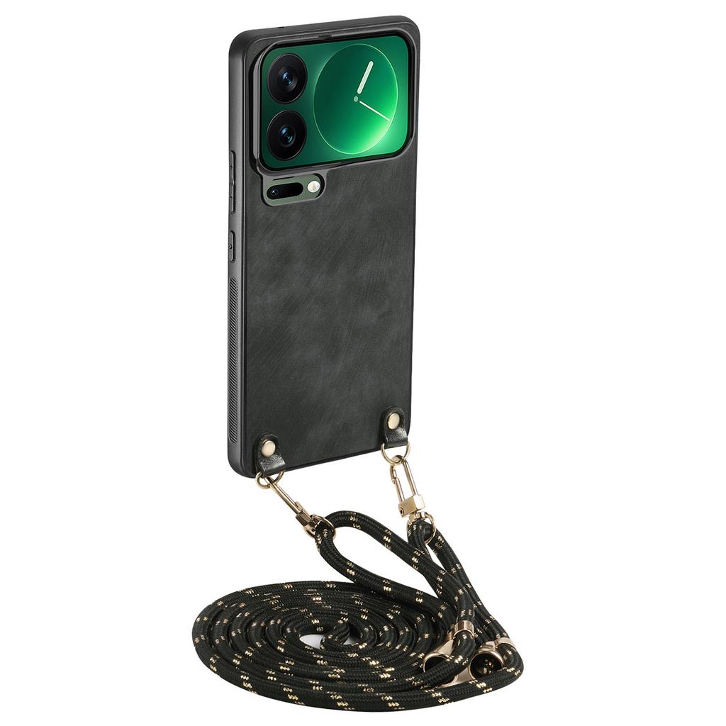 For Xiaomi 17 Pro Retro Leather Phone Back Cover with Adjustable Strap