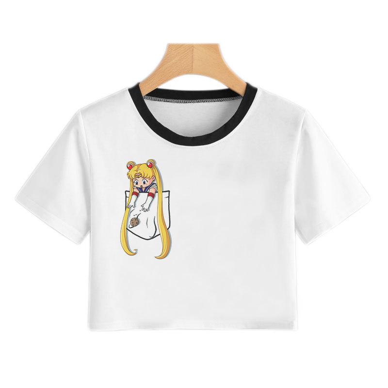 Sailor Moon Sailor Moon Cold Moon T-Shirt New Short T-Shirt Women'S Sexy Navel Shirt