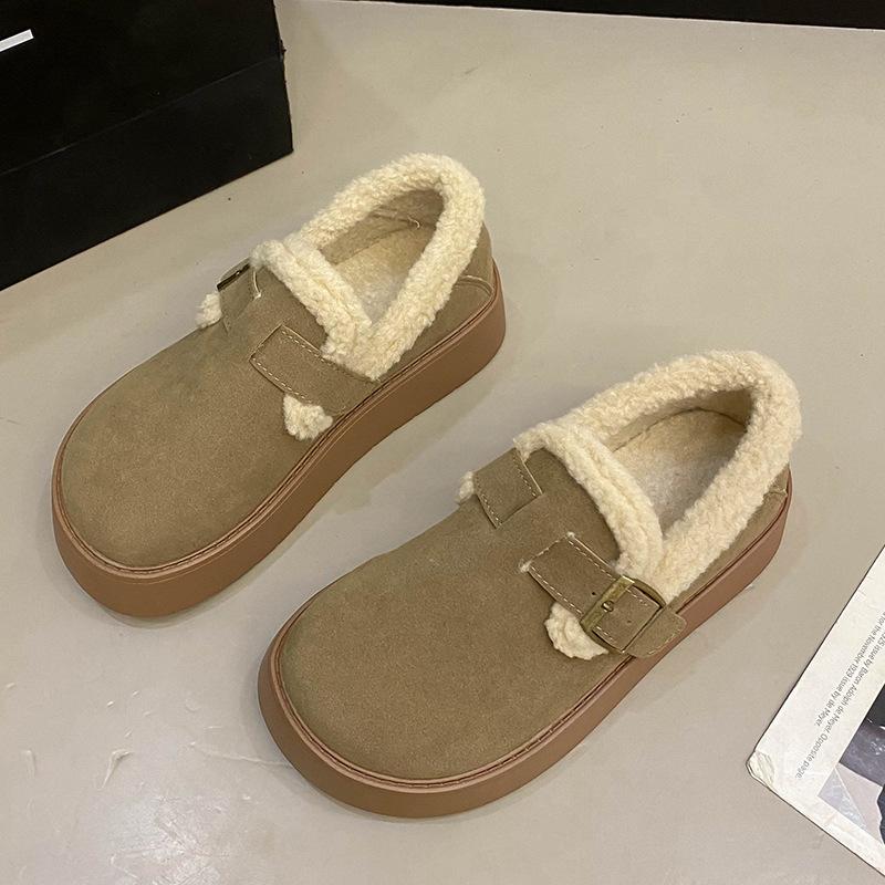 Women's Thick Bottom Heightening Large Size Thickening Winter Warm Fur One Snow Boots Padded Lining Ankle Boots Non-slip Hiking Sports Soybean Shoes