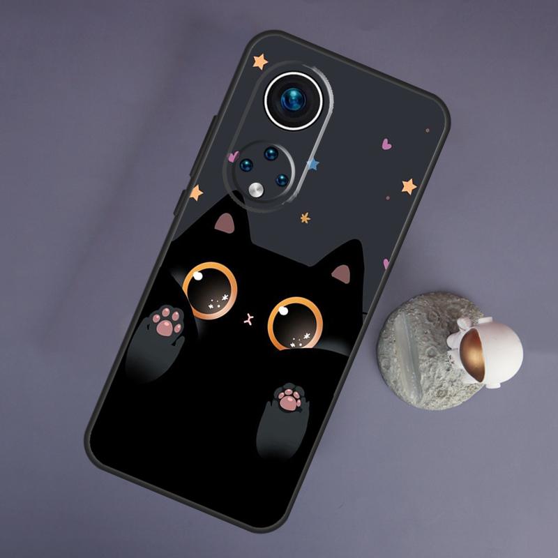 Black Cat Cartoon Cute For Huawei Honor Magic 5 Lite 70 50 X8 X9 a P20 P30 P40 P50 P60 Pro P Smart Nova 9 5T Case