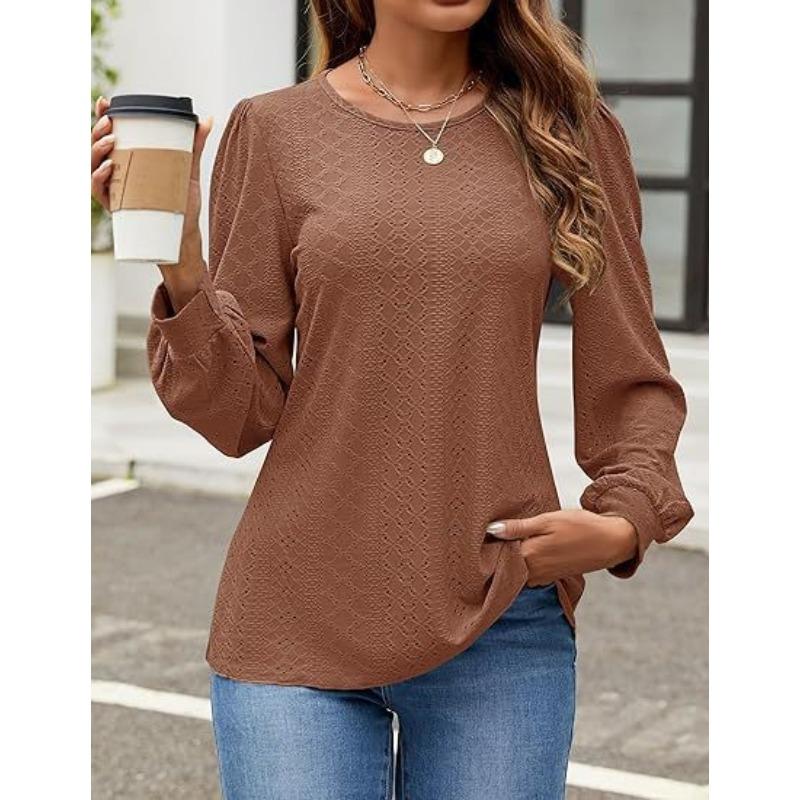 

QICED Women s Fashion Casual Solid Color Print Long Sleeve O-Neck Blouses & Shirts XXXXXL коричневий