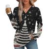 Women's Fashion Casual V-neck Pleated Christmas Long Sleeve Top
