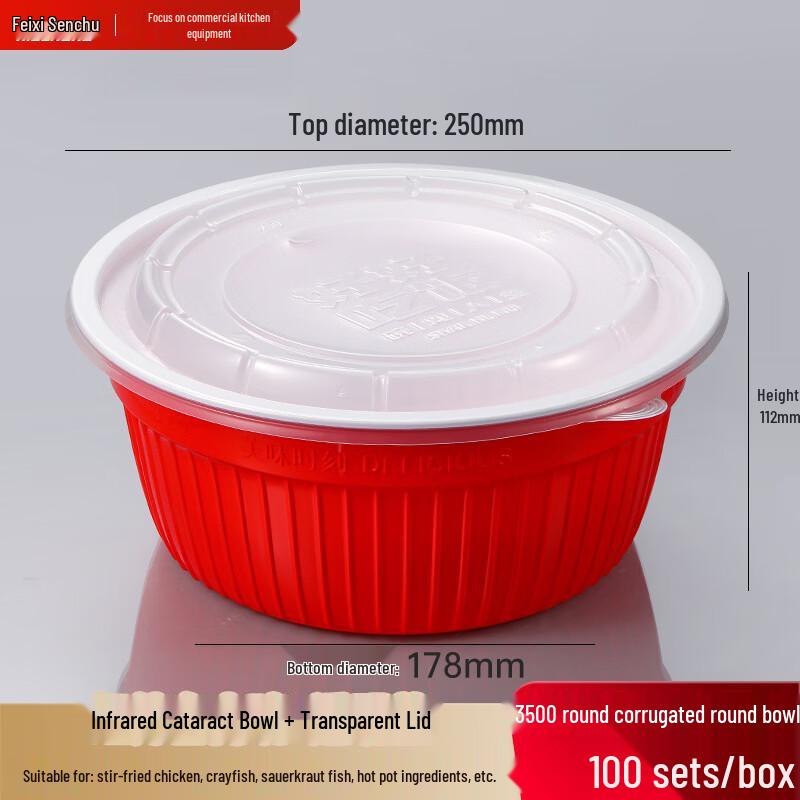 Xisenchu Disposable Red and White Corrugated Takeout Bowls with Lids