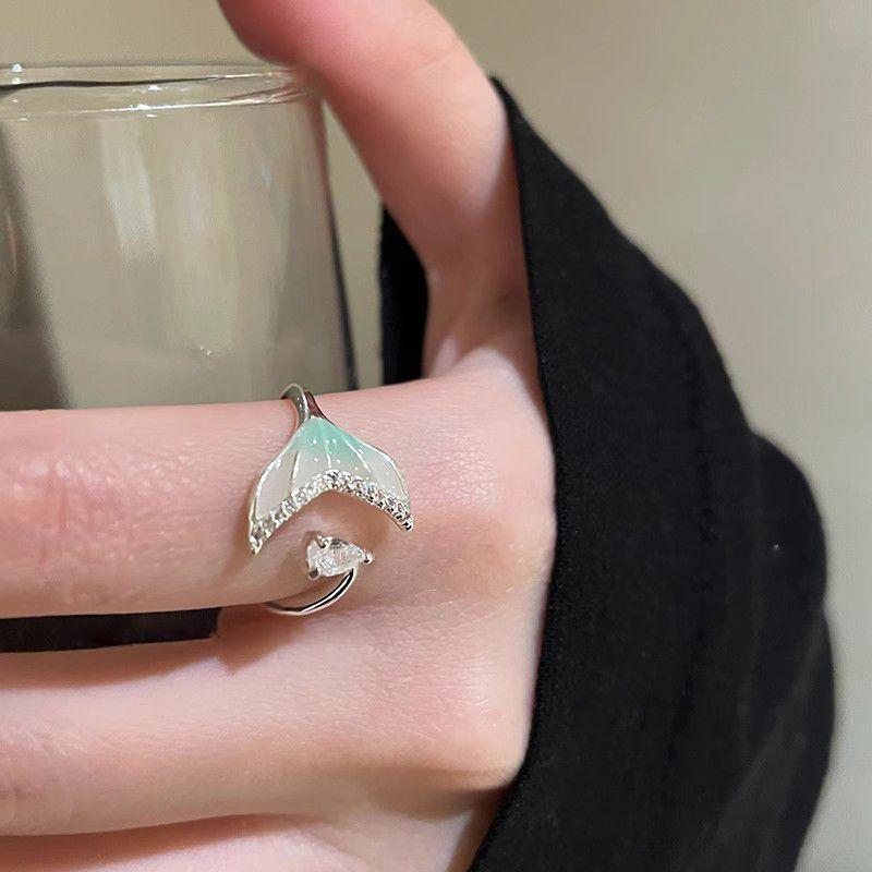 Gradient Fishtail Zirconia Open Ring for Women – Fashionable, Simple, Exquisite, and Versatile Index Finger Ring Adjustable Open