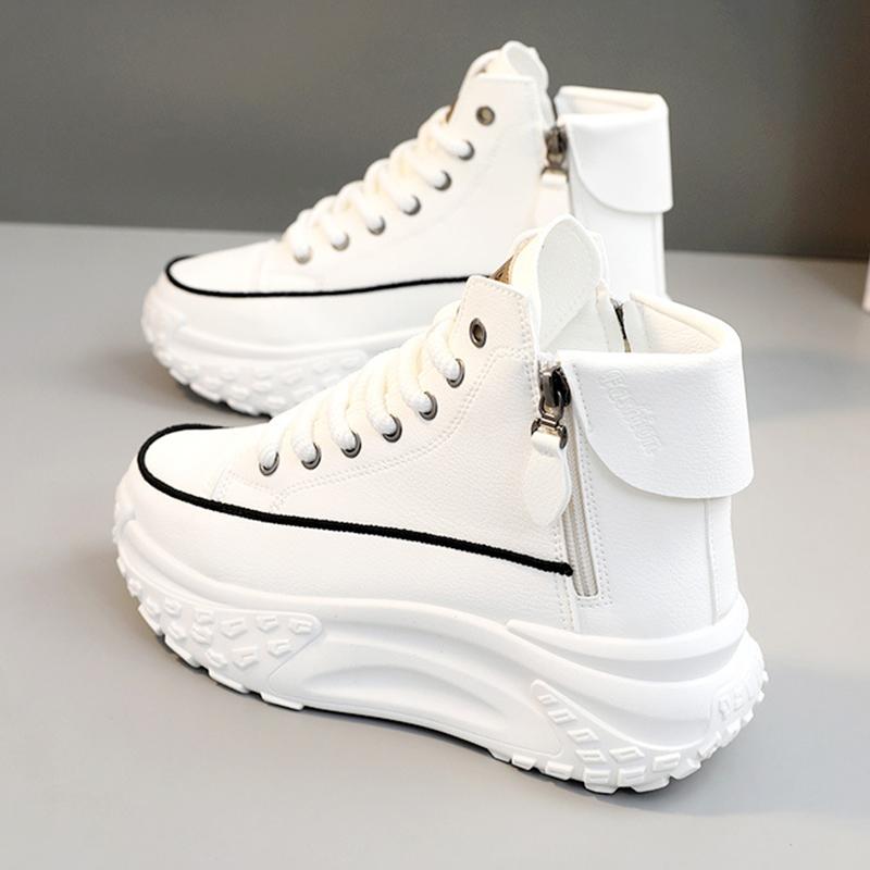 Vier Jahreszeiten High Top Schuhe für Damen, Schuhe mit runder Zehenpartie, Einzelschuhe mit dicker Sohle, Lässige Board-Schuhe mit Höhenvergrößerung, Warme und plüschige Schuhe