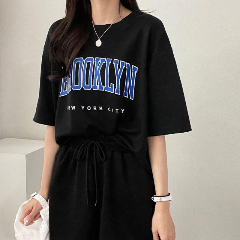 Cotton Women's Summer Suit with Shorts and Top Classic Casual Oversize Two-piece Set Tracksuit Shorts and T Shirts for Women